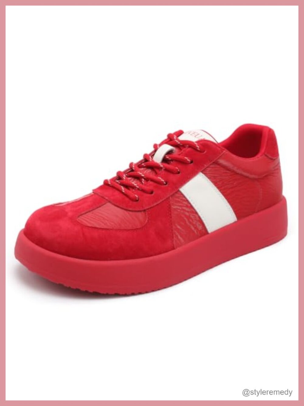 Women's Platform Sneakers Leather Non-Slip Lace-Up Low Top Fashion Shoes